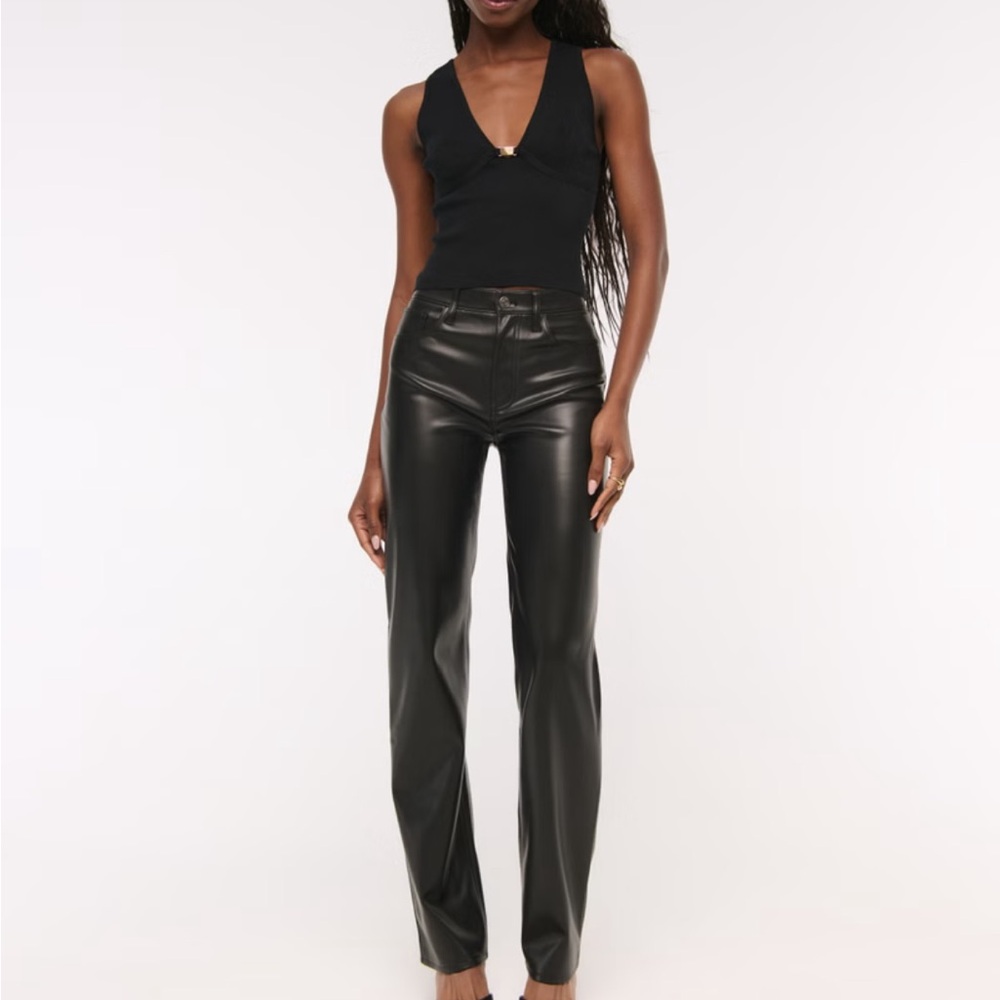 Abercrombie & Fitch Black Straight Leg Leather Pants